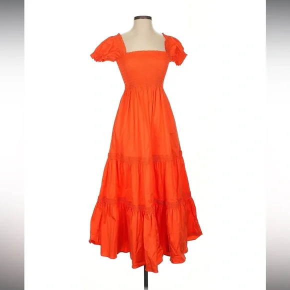 Elegant Orange Smocked Maxi Dress - Picture 4 of 4